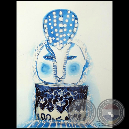 Cabeza de emperatriz - Serie AZUL dibujo sobre papel de Ricardo Migliorisi - Año: 2018